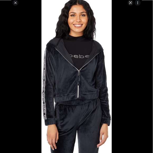 SOLD - Bebe Black Velour Hoodie - Medium - Picture 1 of 14